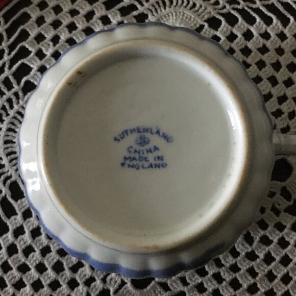 Royal Sutherland England Two Delft Blue Porcelain Cups and Biscuit Plate - Picture 12 of 14